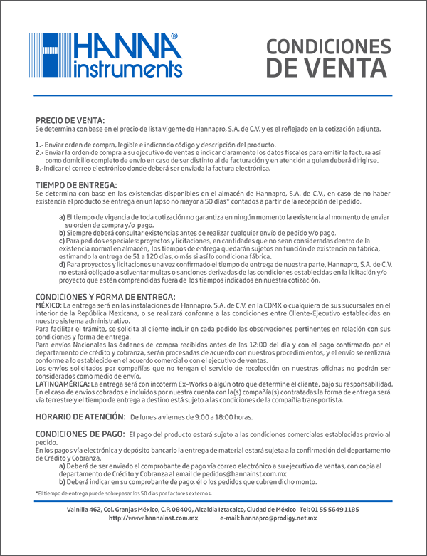 Condiciones de venta HANNA 2023